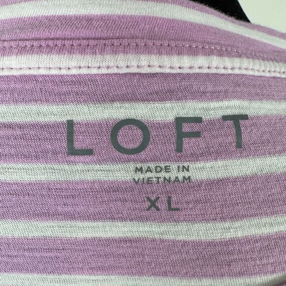 LOFT Lavender and White Striped Short Sleeve Tee - Picture 3 of 6